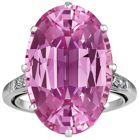 Pink Topaz Diamond Oval Cut Platinum Ring