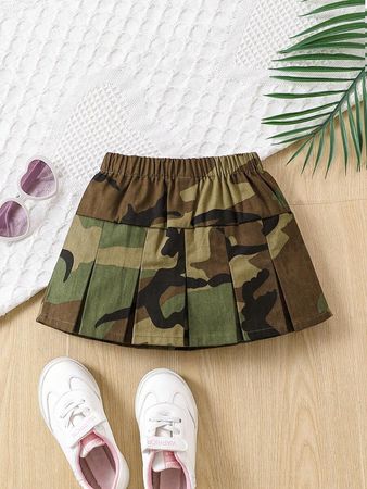 SHEIN Young Girl's New Style Camouflage Utility Skirt With Sweet Pleats For Street Style | SHEIN USA