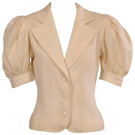 Yves Saint Laurent White Linen Jacket with Short Sleeves For Sale at 1stdibs