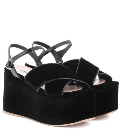 Black Velvet Platform Sandals (Miu Miu)