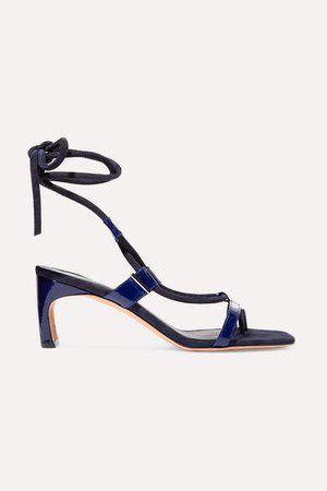 Patent-leather And Suede Sandals - Navy