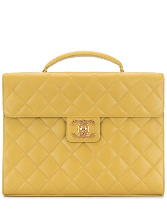 Shop green Chanel Pre-Owned 1998 CC diamond-quilted briefcase with Express Delivery - Farfetch