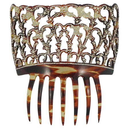 Mid Century Faux Tortoiseshell Seven Prong Mantilla Hair Comb with Rhinestones For Sale at 1stDibs