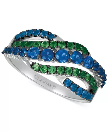 Le Vian Blueberry Sapphire (1 ct. t.w.) & Forest Green Tsavorite (1/2 ct. t.w.) Openwork Statement Ring in 14k White Gold