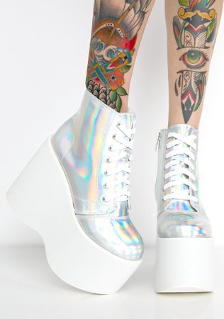 Hologram Platform White Boots | Dolls Kill