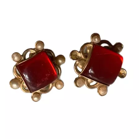 Faux Pearl and Cherry Red Lucite Earrings circa 1940s – Dorothea's Closet Vintage