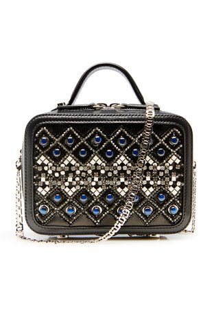 Bags Geometric Embellished Leather Box Clutch | La Perla
