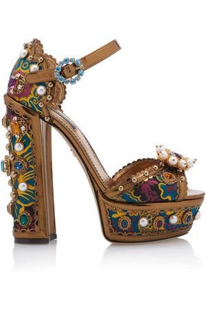 Dolce & Gabbana Jewel-Embellished Metallic Leather Platform Sandals
