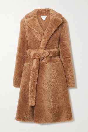 Belted Shearling Coat - Brown