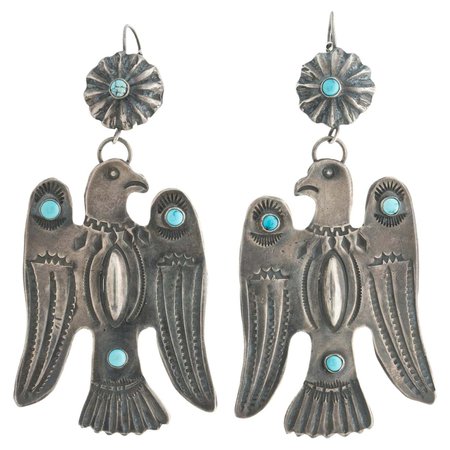 Vintage Native American Navajo Extra Large Silver and Turquoise Thunderbird For Sale at 1stDibs