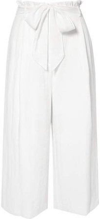 Joan Belted Woven Culottes - White