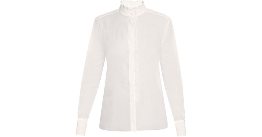 Chloe White High-Neck Blouse with Ruffles