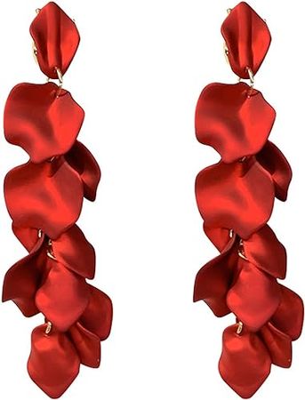 Amazon.com: Long Hanging Tassel Rose Flower Petal Earrings Resin Statement Hanging Floral Tassel Drop Dangle for Women Girls Elegant Jewelry Gifts-A red: Clothing, Shoes & Jewelry