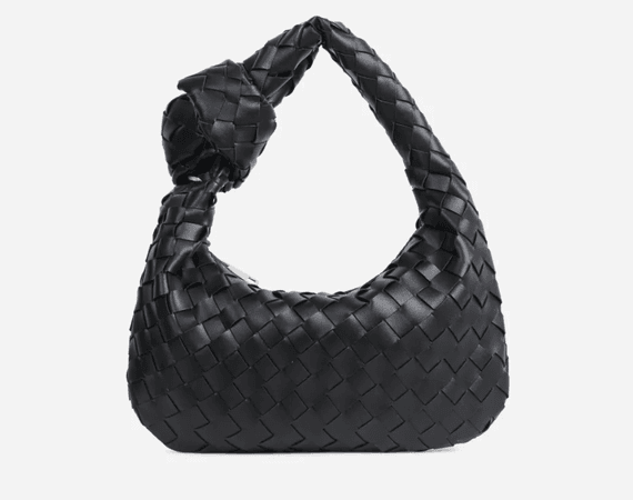 Ego, AITANA WOVEN KNOTTED DETAIL GRAB BAG IN BLACK FAUX LEATHER