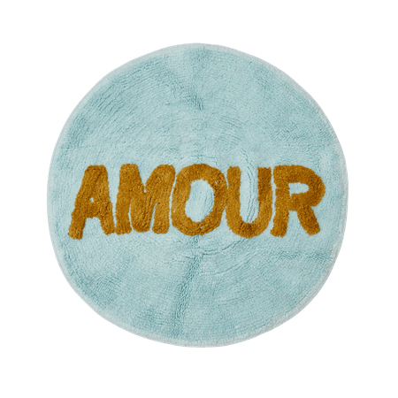 Round Floor Mat in Mint Blue with the word AMOUR By Rice DK - Vibrant Home