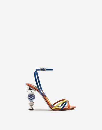 Women's Sandals New Collection | Dolce&Gabbana - PATENT LEATHER SANDALS WITH BEJEWELED CRYSTAL BALL HEEL