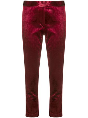 Shop red Ann Demeulemeester cropped velvet trousers with Express Delivery - Farfetch