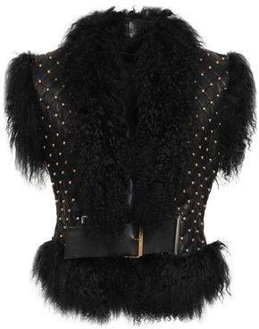 Shearling-trimmed Studded Quilted Leather Vest