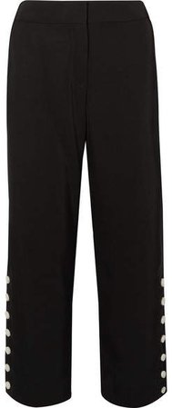 Tia Button-embellished Cropped Twill Straight-leg Pants - Black