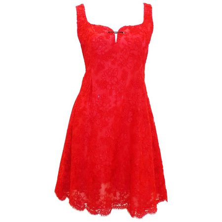 Bill Blass Red Lace Cocktail dress For Sale at 1stdibs