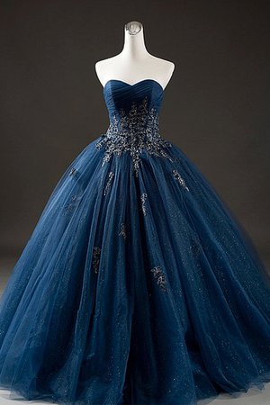 Elegant Navy Blue Tulle Sweetheart Neck Long Formal Prom Dress With La – Sweetheartgirls