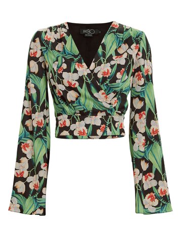 Tropical Wrap Cropped Blouse
