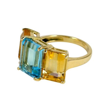 18kt Gold Emerald Cut Citrine and Peridot Ring