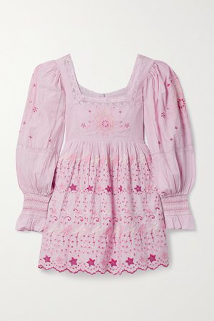 Lavender Freja lace-trimmed embroidered broderie anglaise cotton-voile mini dress | LoveShackFancy | NET-A-PORTER