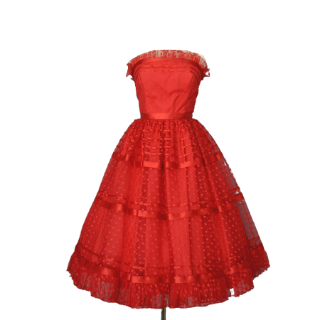 Vintage Red Tulle Prom Dress...Beautiful 1960's Strapless