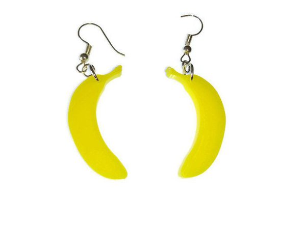 Banana Earrings Yellow Laser Cut Acrylic Earrings Kitsch Fruit | Etsy
