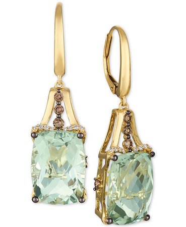 Le Vian 14k Gold Mint Julep Quartz, White Diamond, & Chocolate Diamond Drop Earrings