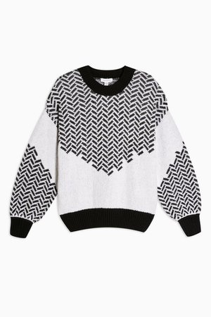 Black And White Herringbone Knitted Sweater | Topshop