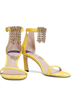 Yellow Crystal-embellished suede sandals | Sale up to 70% off | THE OUTNET | STUART WEITZMAN | THE OUTNET