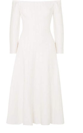 CASASOLA - Off-the-shoulder Stretch-knit Midi Dress - White