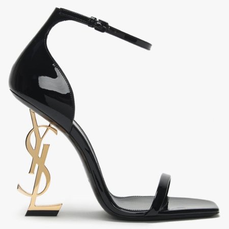 Saint Laurent Opyum 110 Black Patent Leather Monogram Heel Sandals