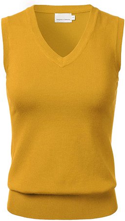 Women Solid Classic V-Neck Sleeveless Pullover Sweater Vest Top Mustard L at Amazon Women’s Clothing store