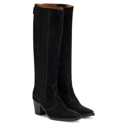 Western Knee-High Suede Boots - Ganni | Mytheresa
