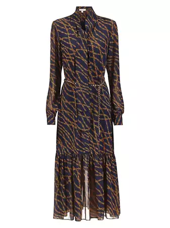 Shop MICHAEL Michael Kors Belted Chain Tieneck Midi-Dress | Saks Fifth Avenue