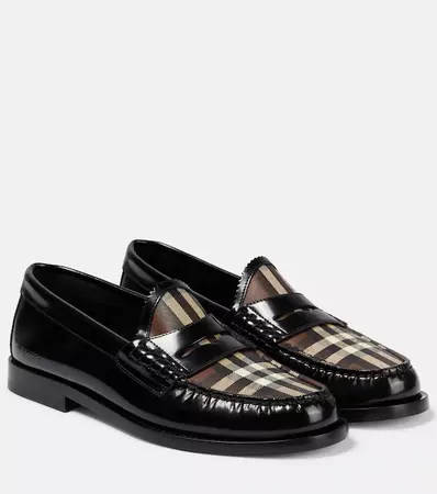BURBERRY  Vintage Check Leather Loafers in Black - Burberry | Mytheresa