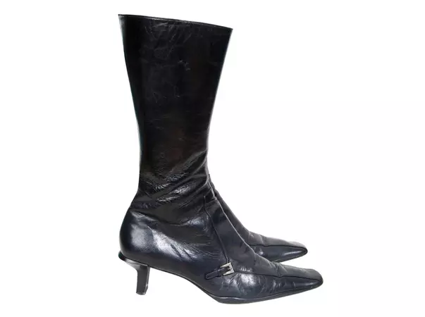 90s Prada Black Leather Kitten Heel Boots / 1990s Prada Square - Etsy