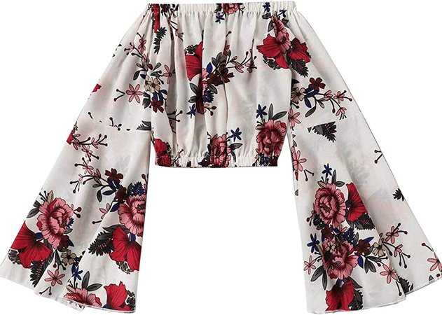 Floerns Women's Plus Size Floral Print Off Shoulder Bell Sleeve Blouse Top Multi 1XL at Amazon Women’s Clothing store