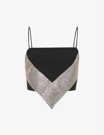 DAVID KOMA - Crystal-embellished asymmetric stretch-crepe top | Selfridges.com