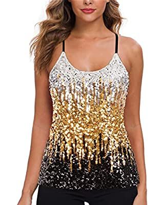 GRACE KARIN Womens Glitter Sleeveless V-Neck Sequin Tank Top Rose Gold 2XL at Amazon Women’s Clothing store