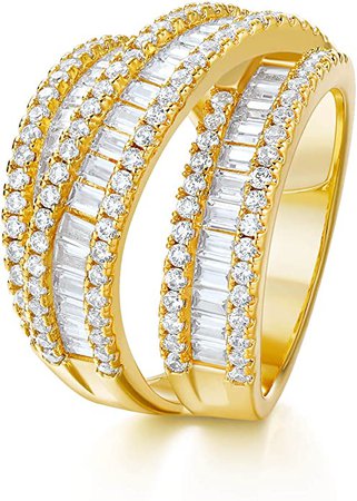 Amazon.com: Eternity Ring Wedding Bands,18K White Gold Plated 3 Rows Emerald Cut Lab Diamond Band Rings for Women Men (6)(C-white -3 rows, 6) : Clothing, Shoes & Jewelry
