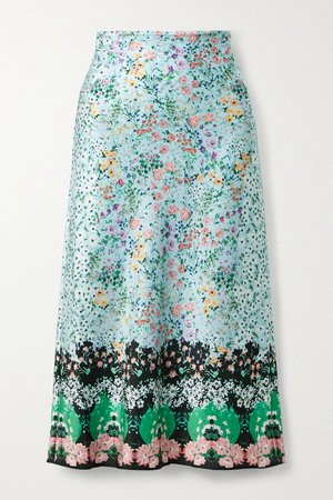 Light blue Maeve floral-print satin midi skirt | Alice + Olivia | NET-A-PORTER