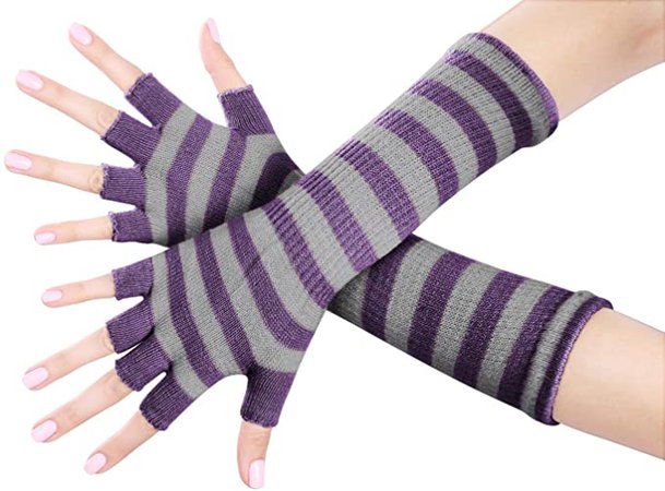 Ladies 15 Inch Fingerless Gloves (Many Colors Available) (Grey Purple) at Amazon Women’s Clothing store