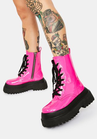 Delia's Patent Combat Boots - Hot Pink | Dolls Kill