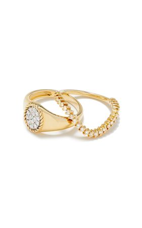 Yvonne Leon 9k Yellow Gold Diamond Mini Signet And Wave Ring Set By Yvonne Leon | Moda Operandi