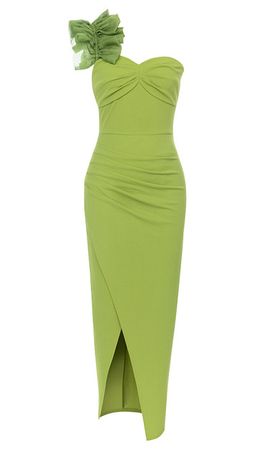 One Shoulder Ruffle Maxi Dress Green - Luxe Maxi Dresses and Luxe Party Dresses