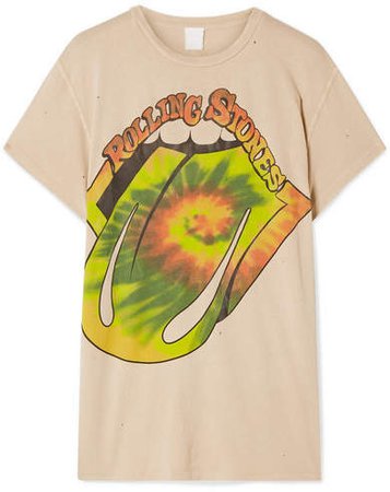 The Rolling Stones Distressed Printed Cotton-jersey T-shirt - Beige